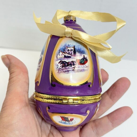 Vintage Mr Christmas Porcelain Musical Purple Egg Ornament - Picture 4 of 8